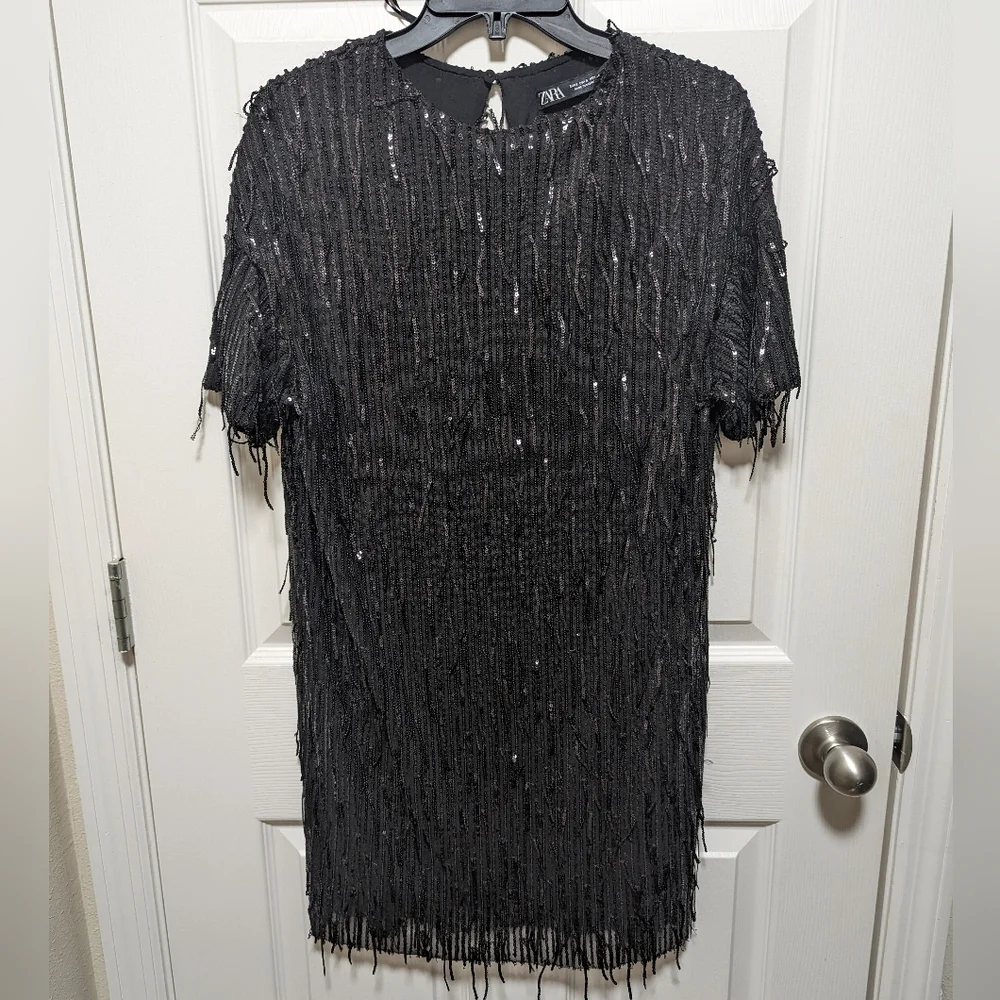 Zara black sequins fringe dress - Picture 2 of 3